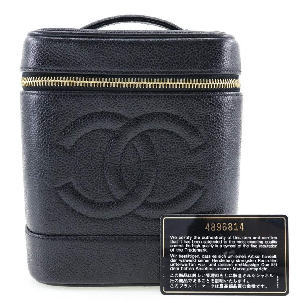 Pre-Owned CHANEL Vanity Handbag Coco Mark Matte Caviar Skin Made in France Jet Zipper Ladies (Good)