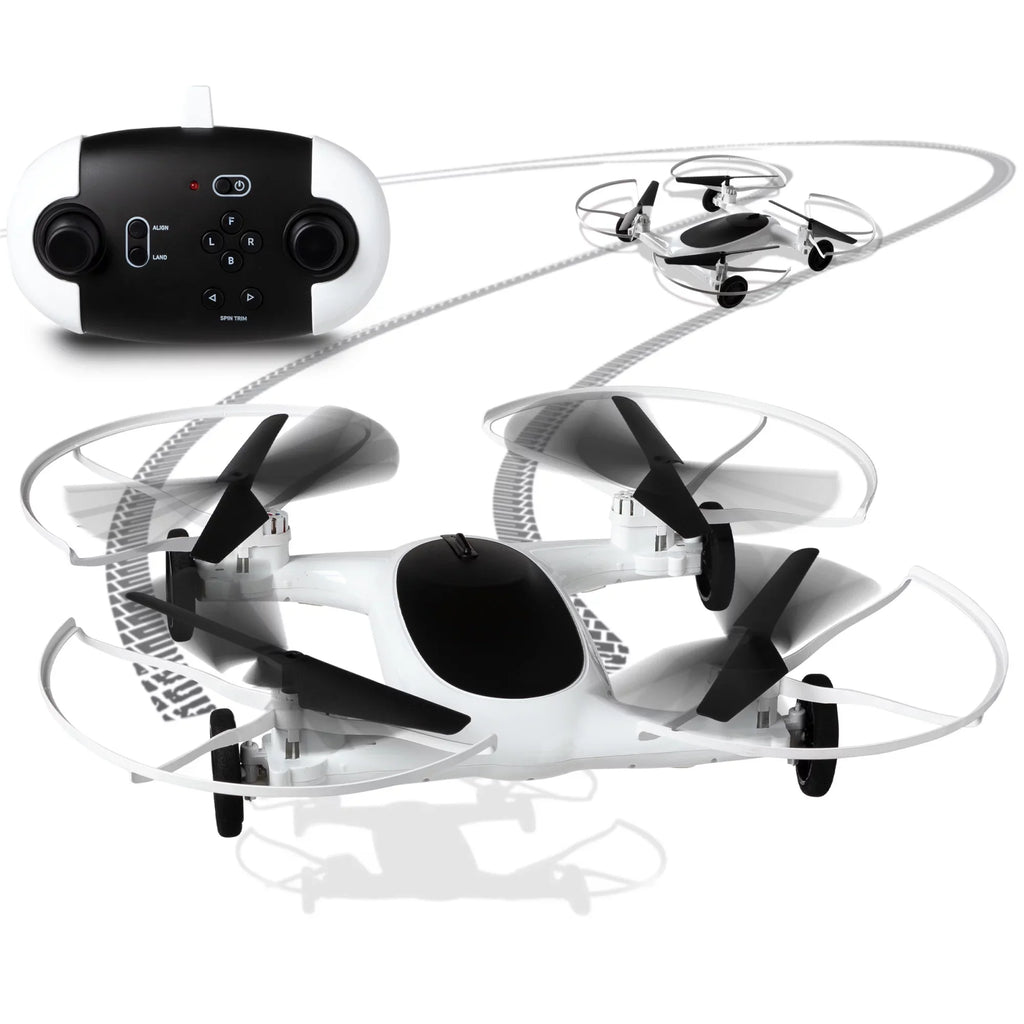 SHARPER IMAGE Rechargeable Dual Function Fly + Drive Drone RC, 250ft Long Range Control and 215ft Max Altitude, 5in