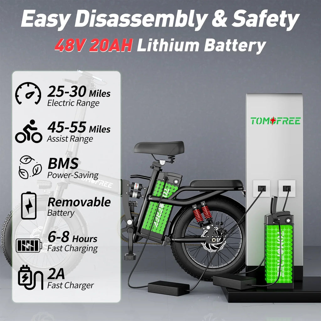 Electric Bike for Adults, 48V 20AH Folding E-Bike Easy Assemble, 16* Tire Commuter Bike 40Miles Range 330lbs Load, Full UL GCC Certified, Ebony Ebike T1