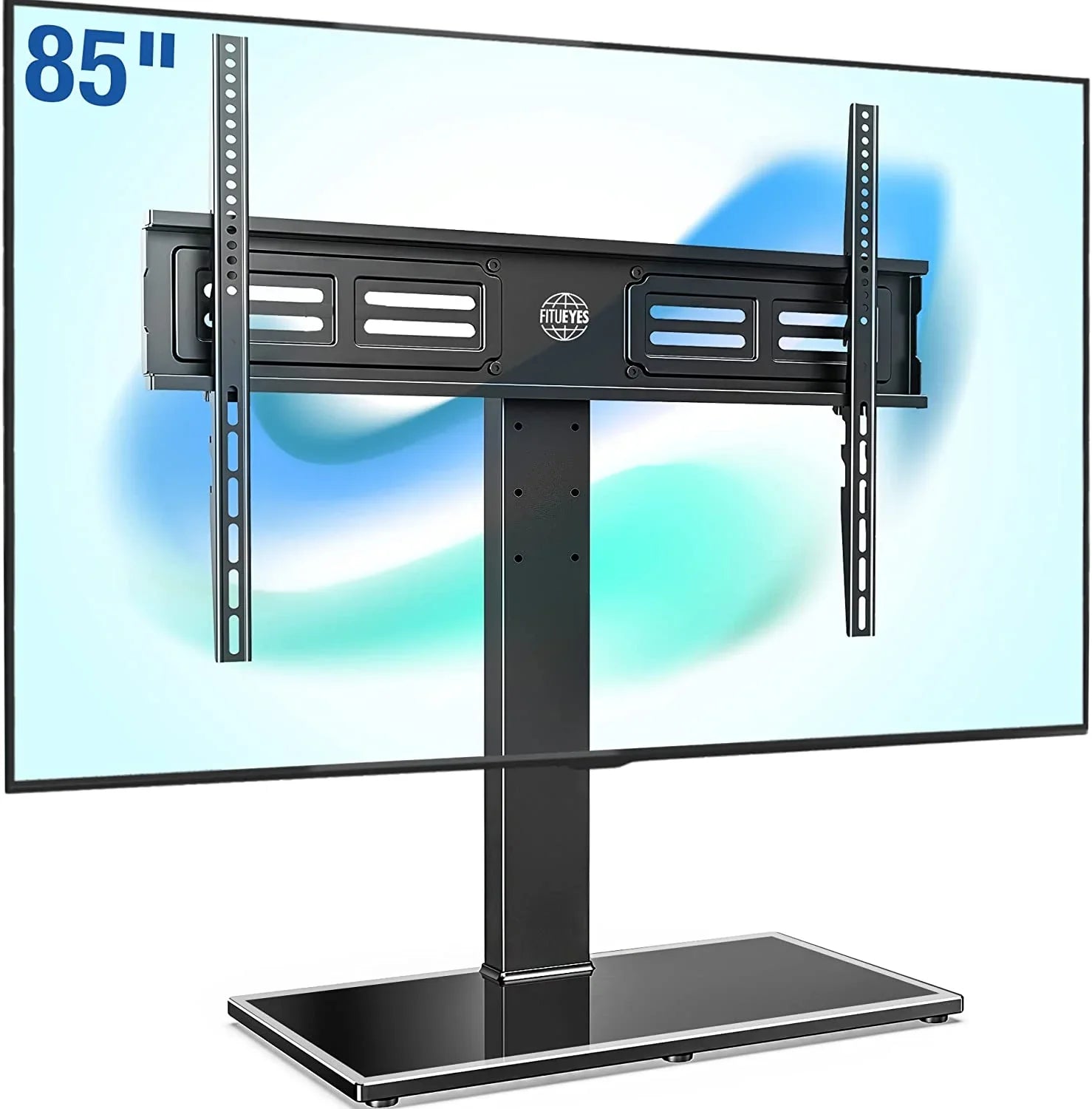 HBBOOMLIFE Universal TV Stand/Base Swivel Tabletop TV Stand with Mount for 50 to 85 inch Flat Screen TV 100 Degree Swivel 4 Level Height Adjustable Tempered Glass Base Holds up to 143 lb