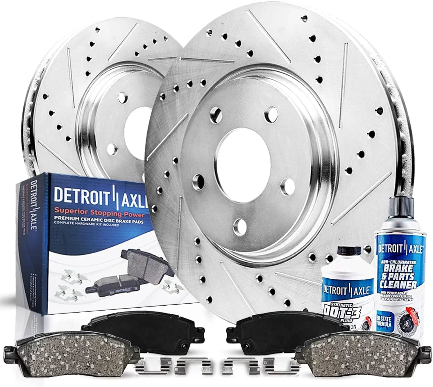 Detroit Axle - Front Brake Kit for Chevy GMC Equinox Impala Terrain Malibu Limited Buick Allure LaCrosse Regal 9-5 Drilled & Slotted Brake Rotors Ceramic Brakes Pads Replacement: 12.64" Rotor