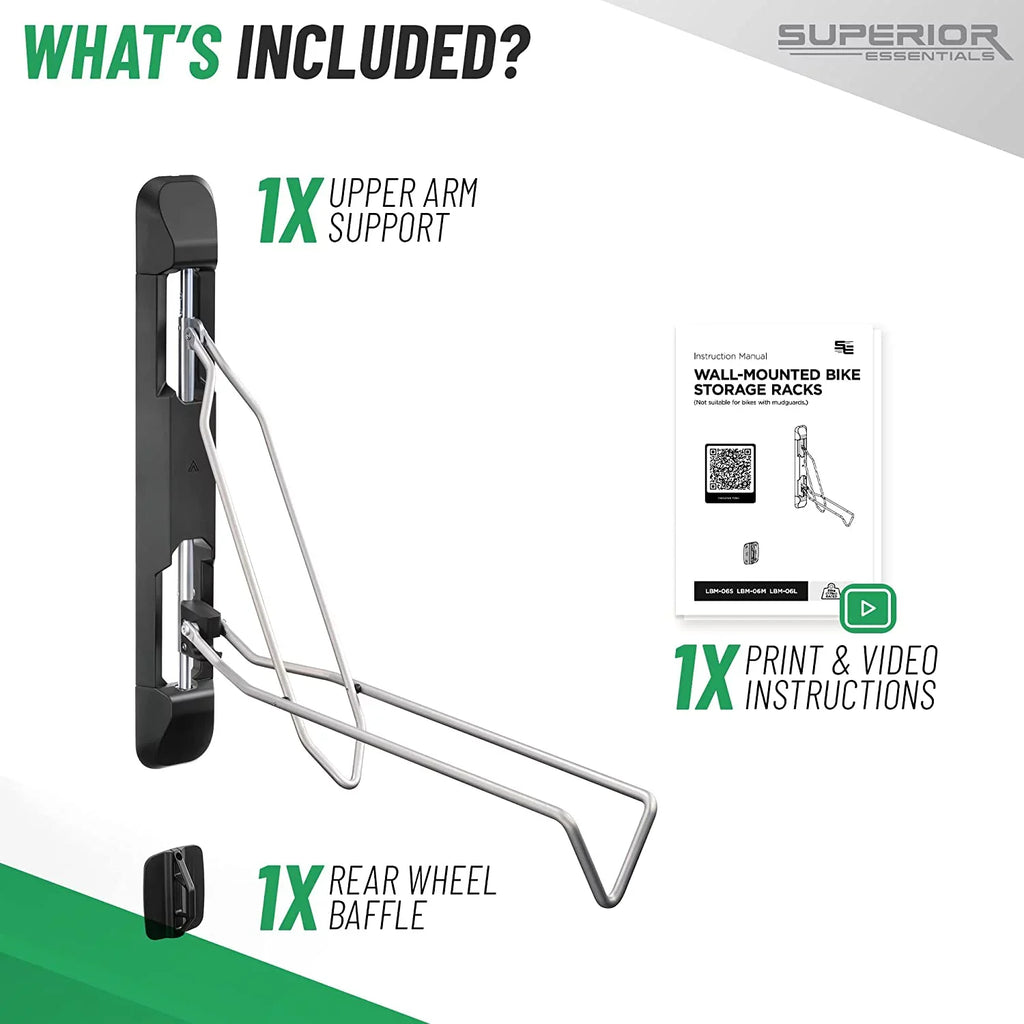 Superior Essentials Vertical Bike Rack - Easy to Hang and Detach, 180-Degree Swivel Swing, Foldable Bike Wall Mount - Maximize Your Garage Space with Our Top-Notch Bike Hangers for Garage Jet