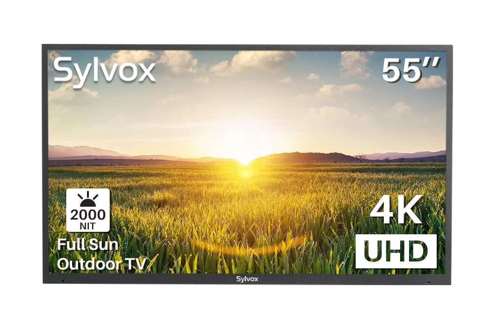 Restored SYLVOX Outdoor TV, 55" Full Sun Outdoor Smart TV, 2000nits 4K UHD High Brightness, IP55 Waterproof Outside Television Built-in APP, Support WiFi Bluetooth Pool Series (Refurbished)