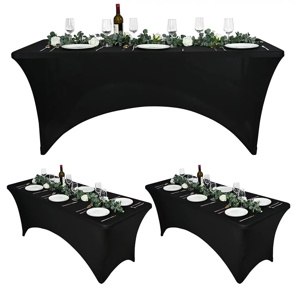 Pesonlook 3 Pcs 6 Ft Stretch Spandex Tablecloth, Rectangular Stretchable Elastic Patio Table Cover, Anti-Wrinkle Tight Fit Washable Table Cover, Cocktail Tablecloth for Wedding, Jet