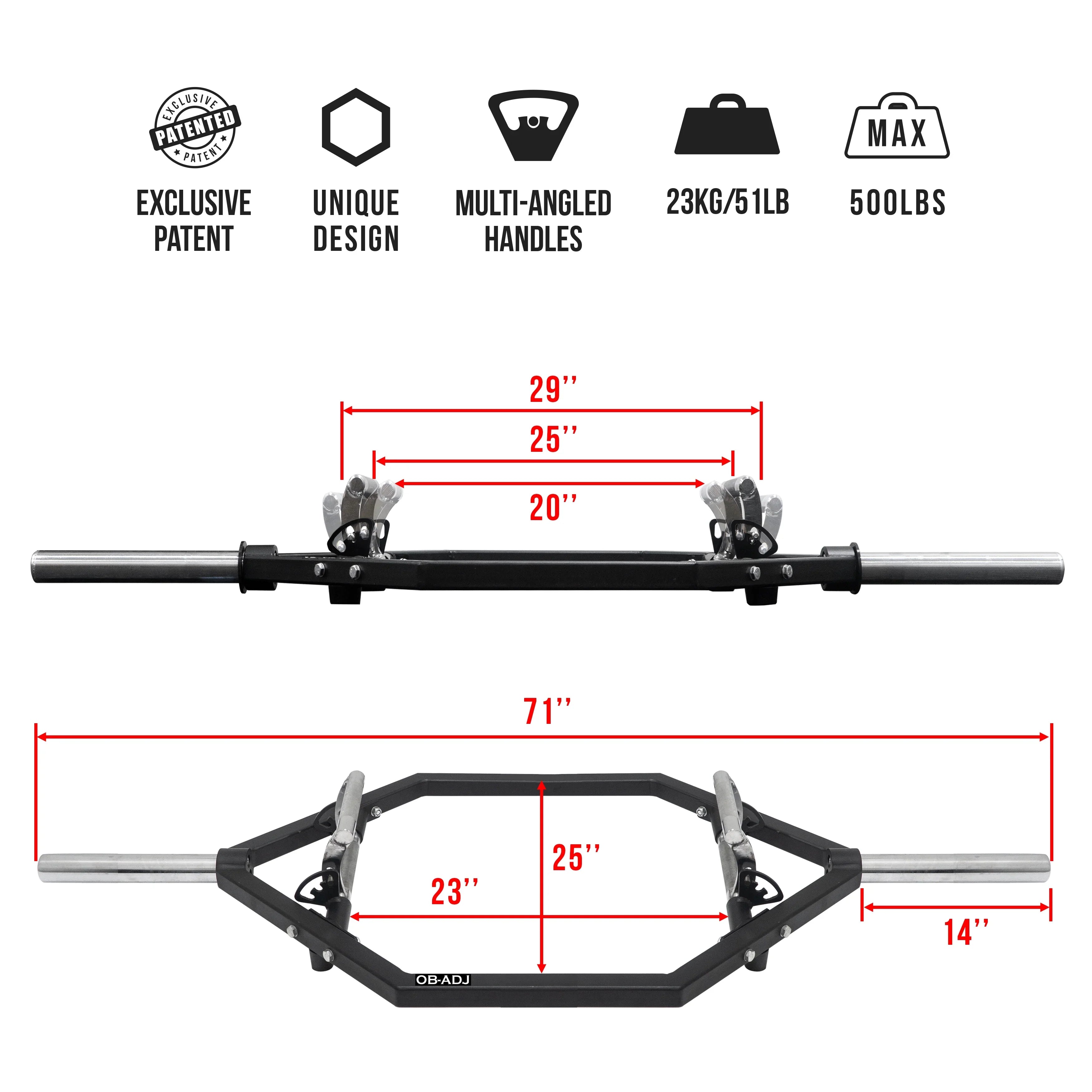 Valor Fitness Adjustable Trap Bar- Multiple Width Options for Shrugs, Deadlifts, and Squats