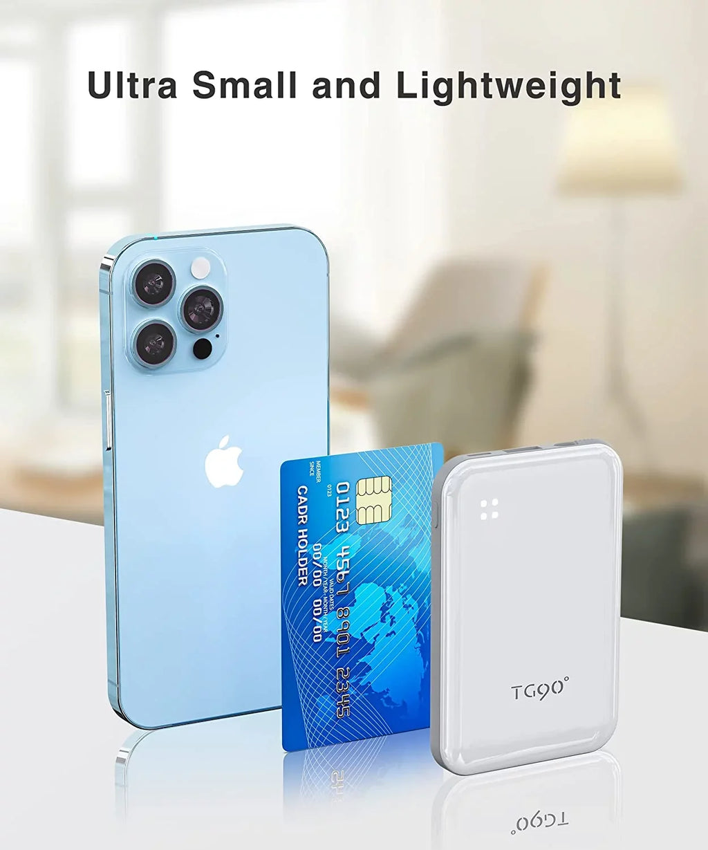 TG90 4500mah Mini Portable Charger with Built-in Cable, Small Power Bank Portable Cell Phone Charger Compatible with iPhone 13/13 Pro Max/12/12 Pro Max/11/11 Pro Max/X/XS/8/7/6/SE and More White