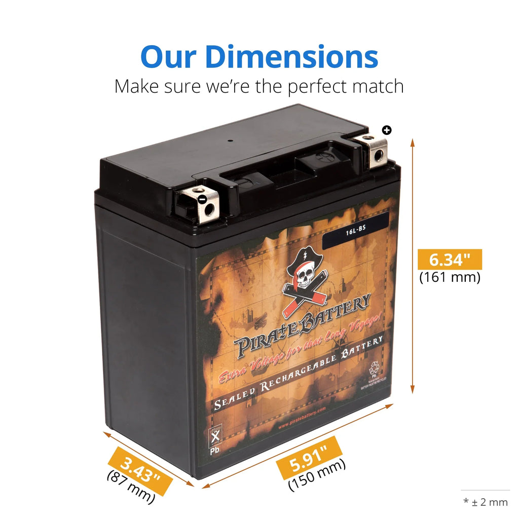 Pirate Battery YTX16L-BS (16L-BS 12 Volt,14 Ah, 230 CCA) Jet Ski Battery for Kawasaki Jf650 Ts 1996