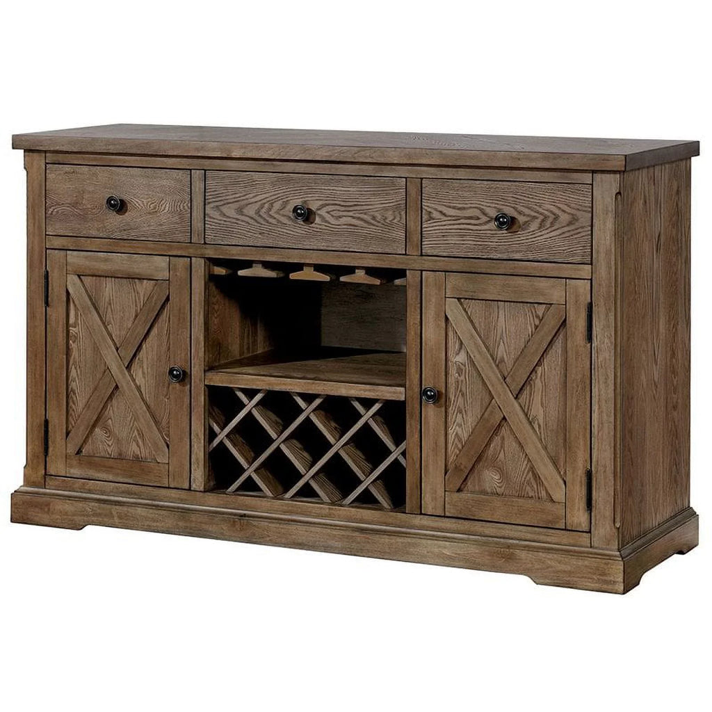 Furniture of America Kora Rustic Wood Multi-Storage Buffet in Light Oak