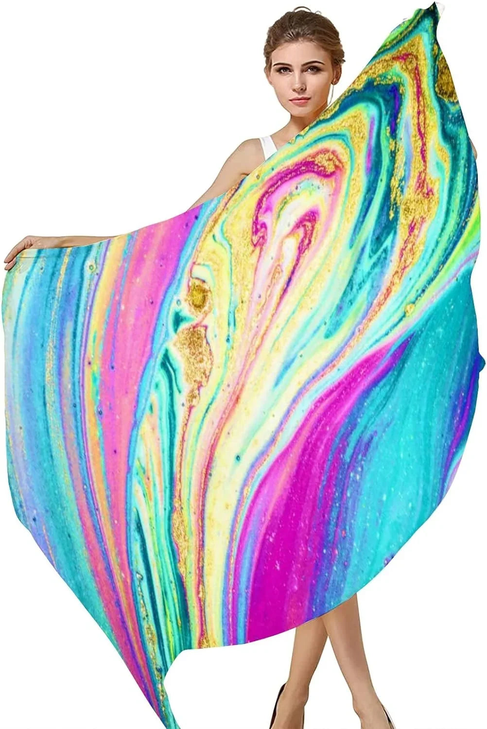Hyjoy Watercolor Marble Art Long Silk Neck Scarf Load Shawl Wrap Scarves for Women Girls