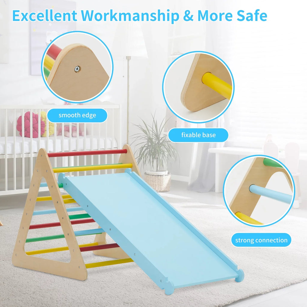 Set of 5 wooden triangle climbing toys indoor for toddler, 1 square and 2 triangle Climber with 2 Ramp for climbing sliding and walking, 5 in 1 toddler play equipment for indoor playground play gym