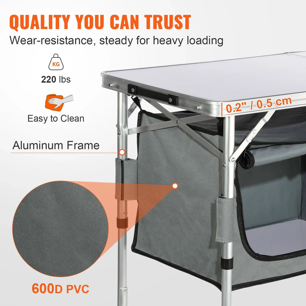 SKYSHALO Folding Portable Cook Station 3 Adjustable Heights Camping Kitchen Table