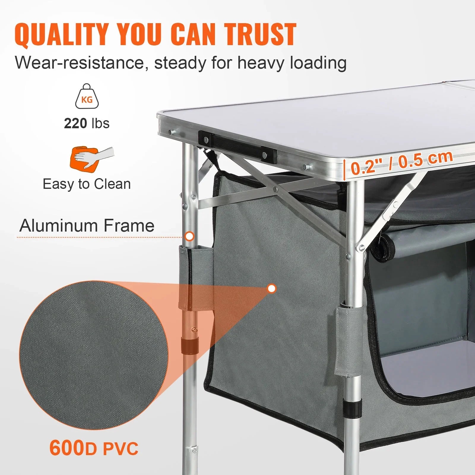 SKYSHALO Folding Portable Cook Station 3 Adjustable Heights Camping Kitchen Table
