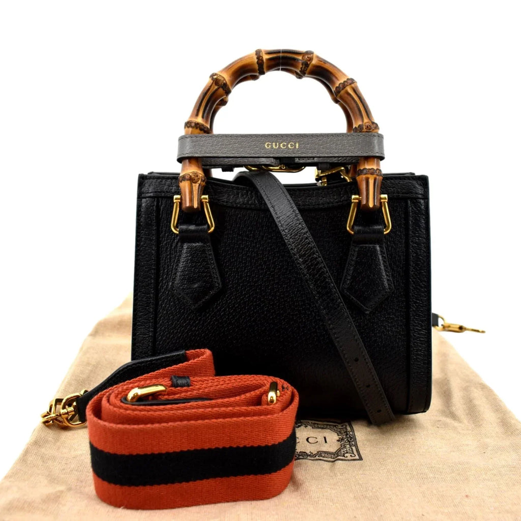 Pre-owned GUCCI Diana Bamboo Mini Leather Tote Bag Dark 702732