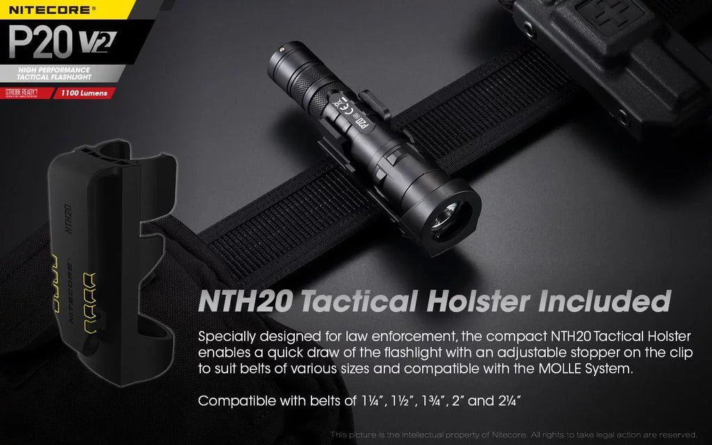 Combo: Nitecore P20 V2 Tactical LED Flashlight - CREE XP-L2 V6 - 1100 Lumens w/NL1834R Battery +Free Eco-Sensa USB Cord