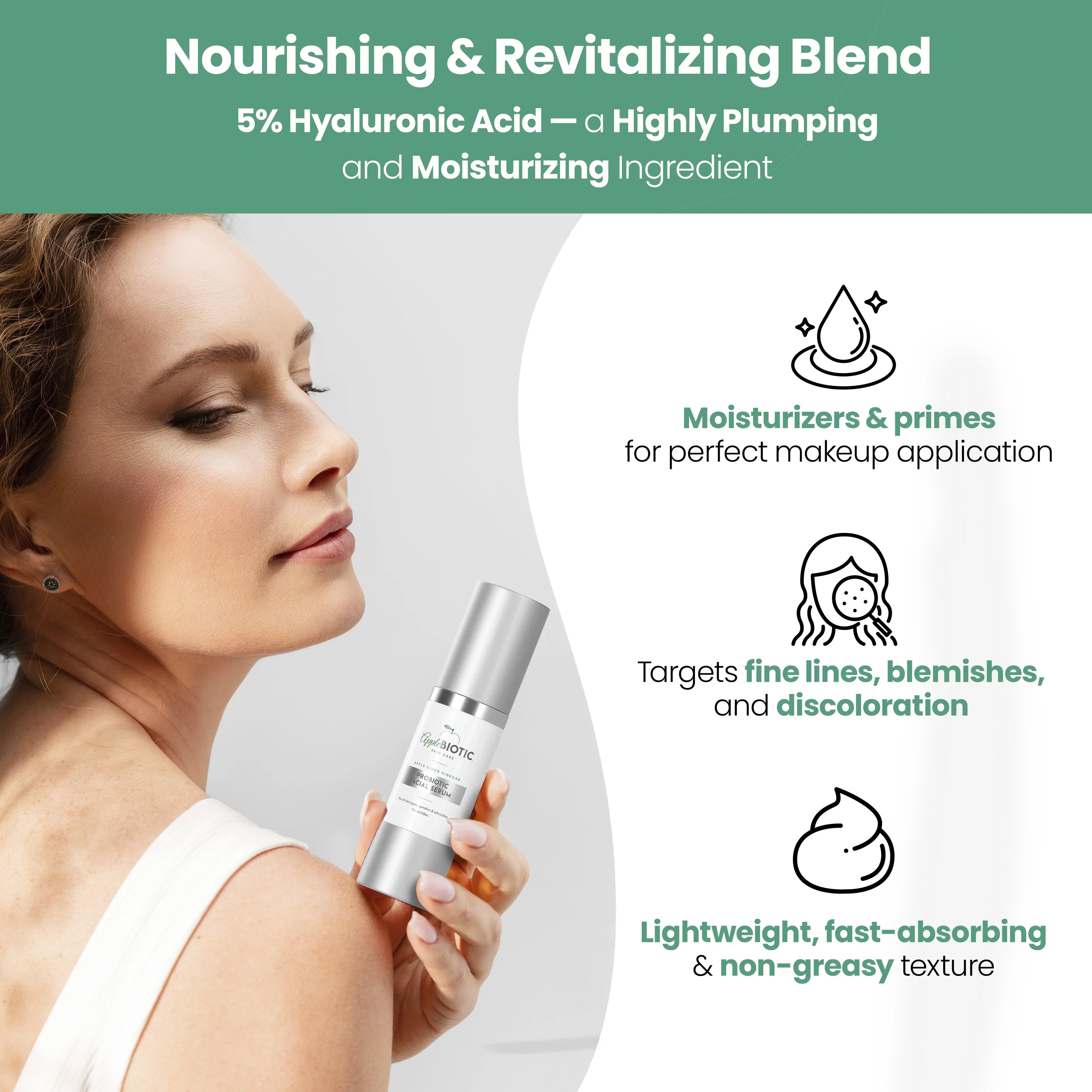 biotic Cider Vinegar Probiotic Facial Serum with Hyaluronic Acid