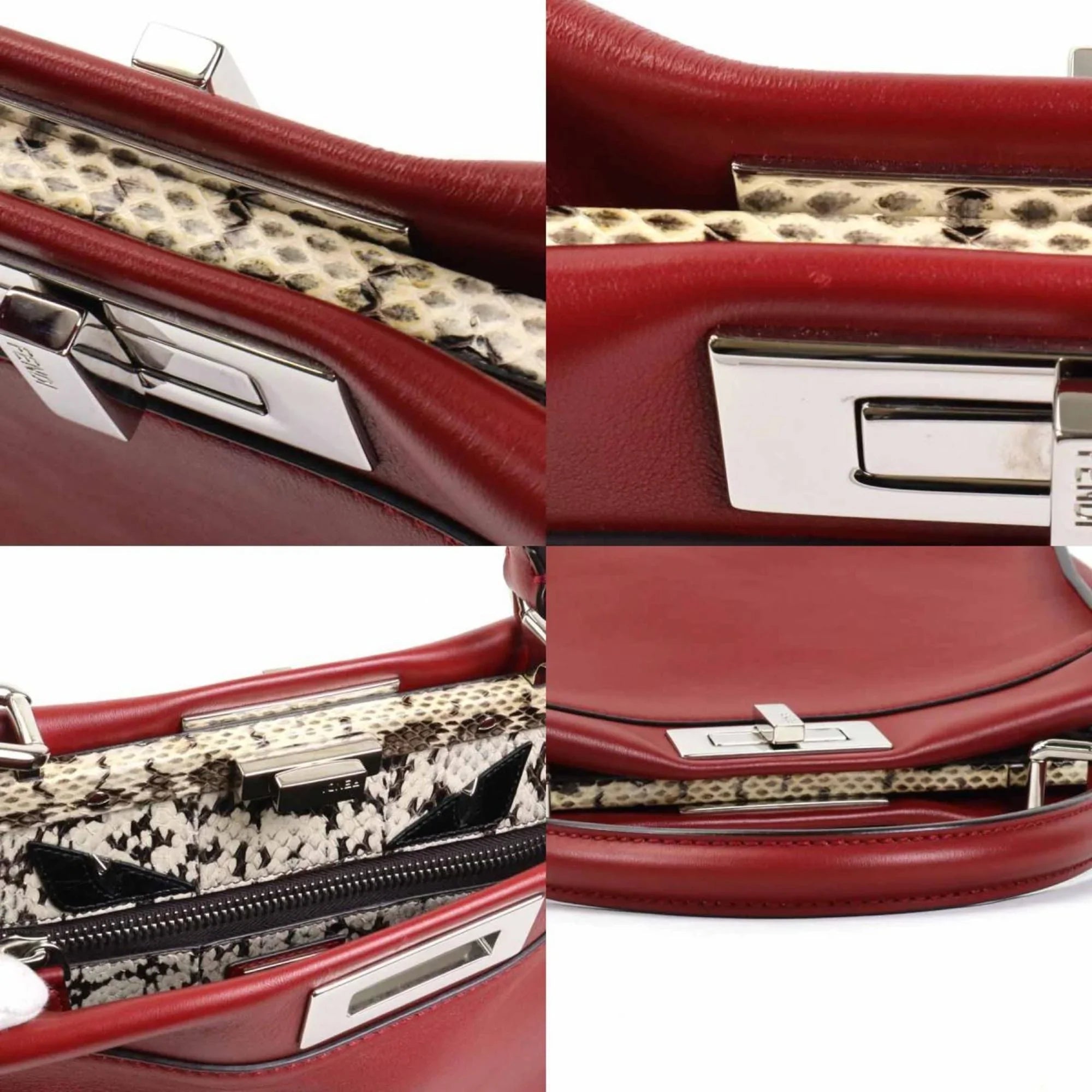 Pre-Owned Fendi FENDI Handbag Shoulder Bag Peekaboo Leather Dark Red Silver Women's (Good)