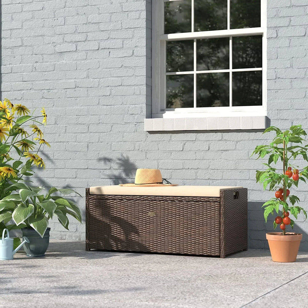xrboomlife Deck Box w/Seat Cushion 60 Gallon Outdoor Patio Bench Shed Cabinet Container Pools Yard Tools Porch Backyard
