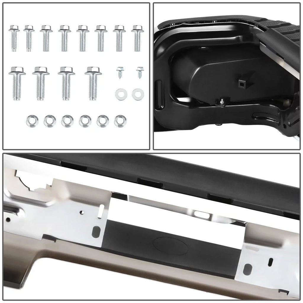 DNA Motoring STEPBUM-10068 For 2019-2023 Silverado Sierra Chrome Rear Step Bumper With Parking Sensor Holes
