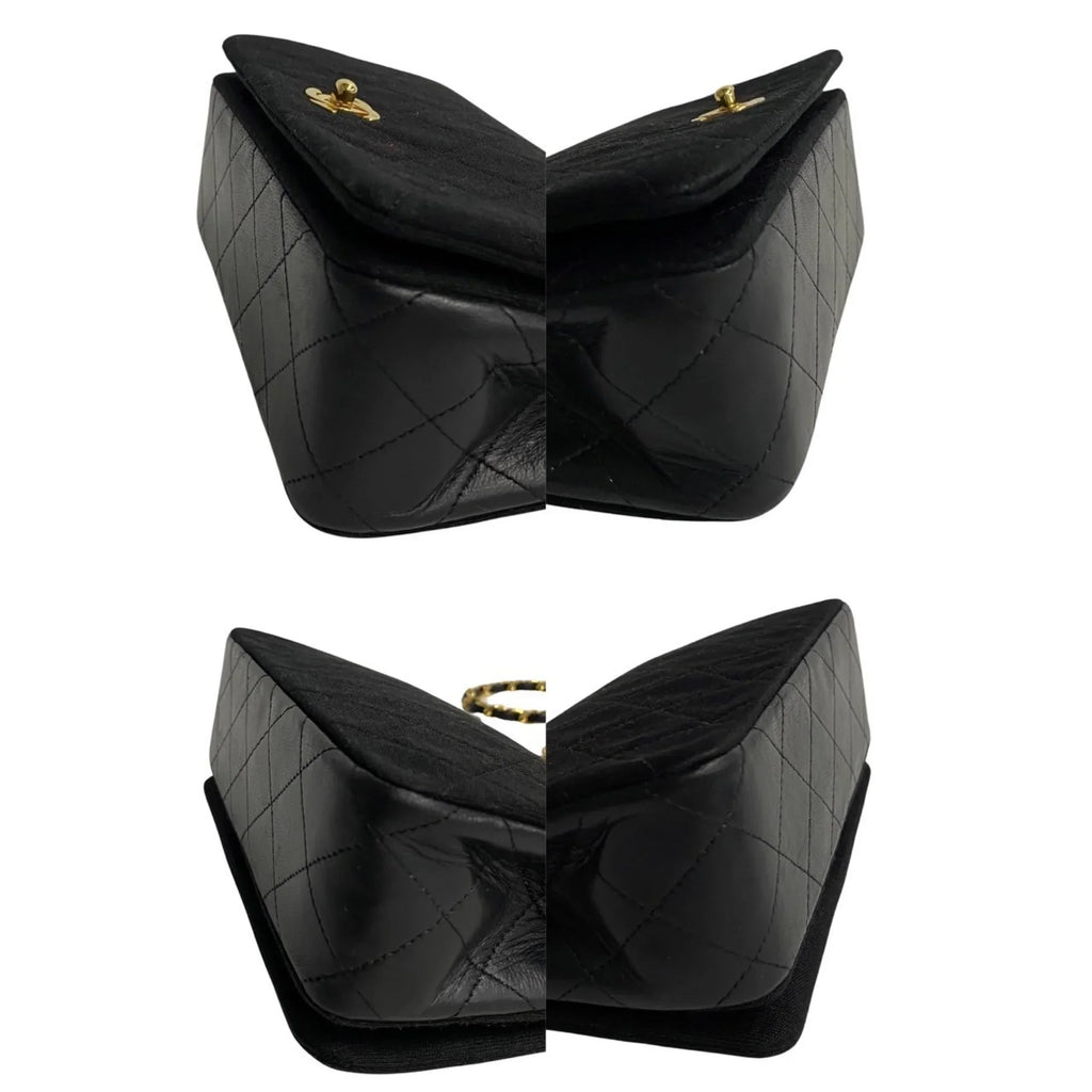 Pre-Owned CHANEL Matelasse Cotton Lambskin Turnlock Full Flap Chain Shoulder Bag Dark 73960 (Good)