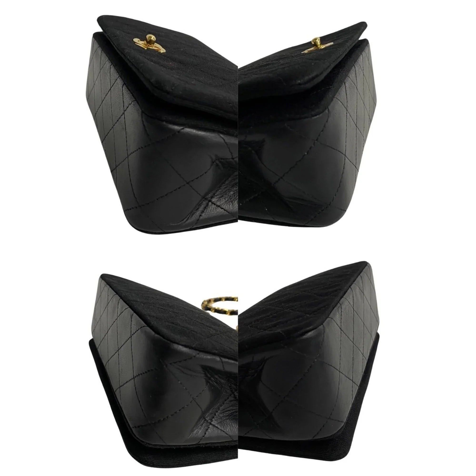 Pre-Owned CHANEL Matelasse Cotton Lambskin Turnlock Full Flap Chain Shoulder Bag Dark 73960 (Good)