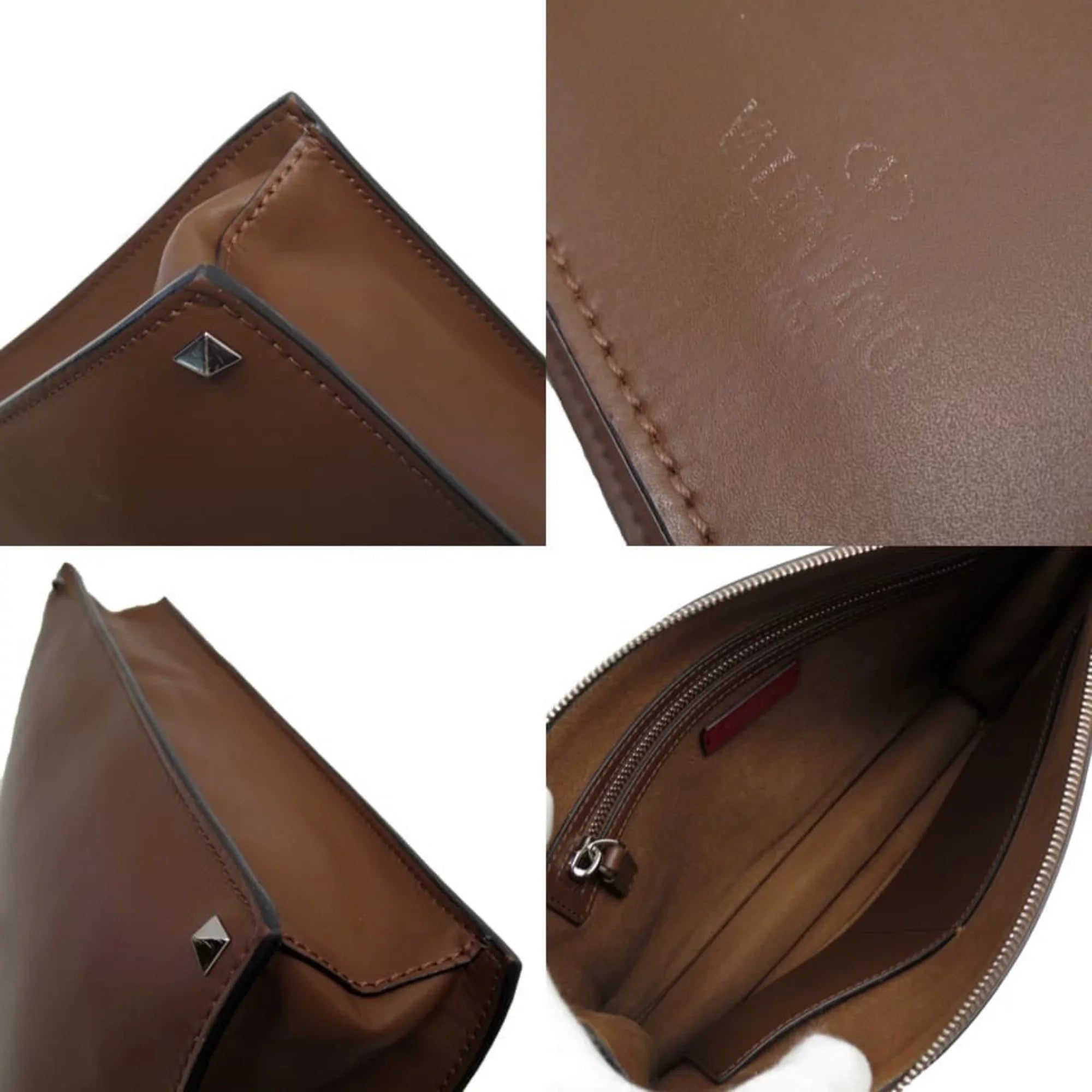 Pre-Owned Valentino Garavani VALENTINO GARAVANI clutch bag brown leather x studs (Good)