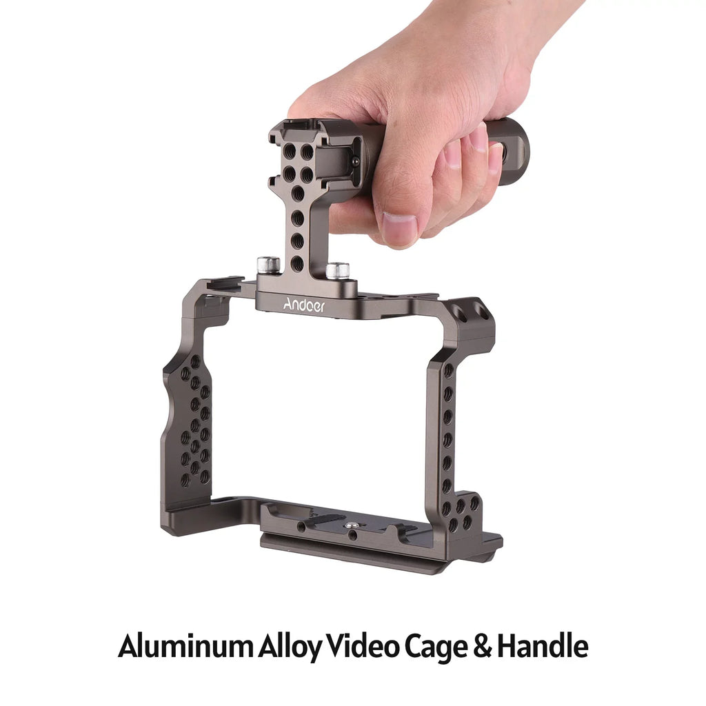 Andoer Aluminum Alloy Camera Cage Kit with Video Rig Handle Grip Replacement for A7R III/ A7 II/ A7III