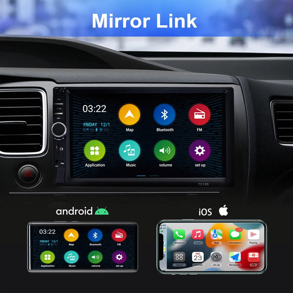 Double Din Car Stereo, 7In HD Bluetooth Car Radio MP5 Player Touch Screen with Backup Camera, Vehicle Audio Receiver with Mirror Link, USB/Car Audio Receiver