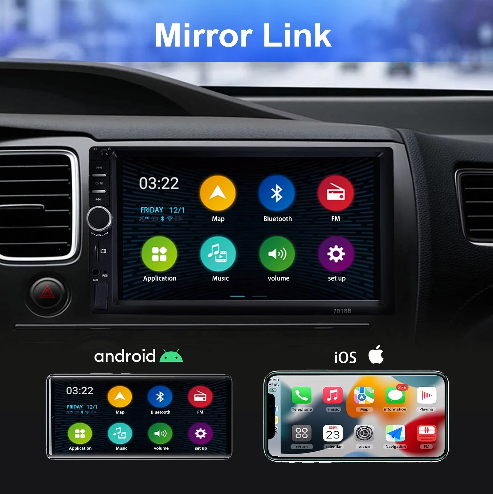 Double Din Car Stereo, 7In HD Bluetooth Car Radio MP5 Player Touch Screen with Backup Camera, Vehicle Audio Receiver with Mirror Link, USB/Car Audio Receiver