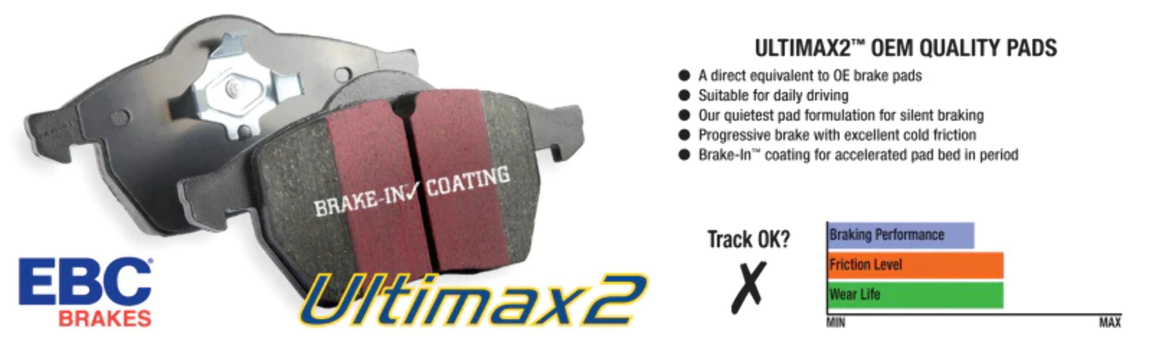 EBC 13-15 Acura ILX 1.5 Hybrid Ultimax2 Front Brake Pads Fits select: 2012-2021 HONDA CIVIC, 2012-2016 HONDA CR-V