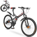 Zacro 26 Inch Folding Mountain Bike, Upgraded 24 Speed/Carbon Fiber Wheels MTB Bicycle, Shock Absorbers High-Carbon Steel & Dual Disc Brake City Road Bikes, Red