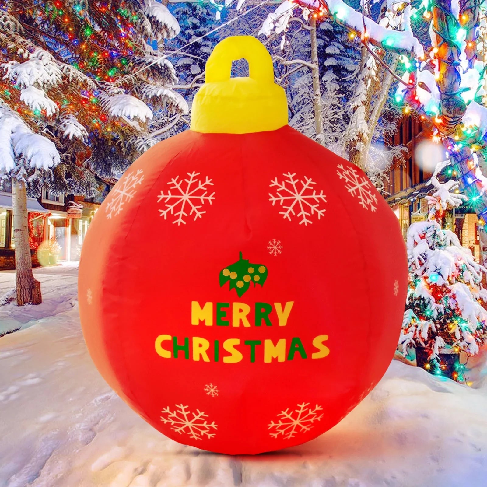 Fun Little Toys Christmas Inflatables Ball, Large Christmas Ornaments Light Up Ball Outdoor Christmas Decorations Ball Blow Up Yard Decorations for Chrismas Ball Inflatable Christmas Decorations