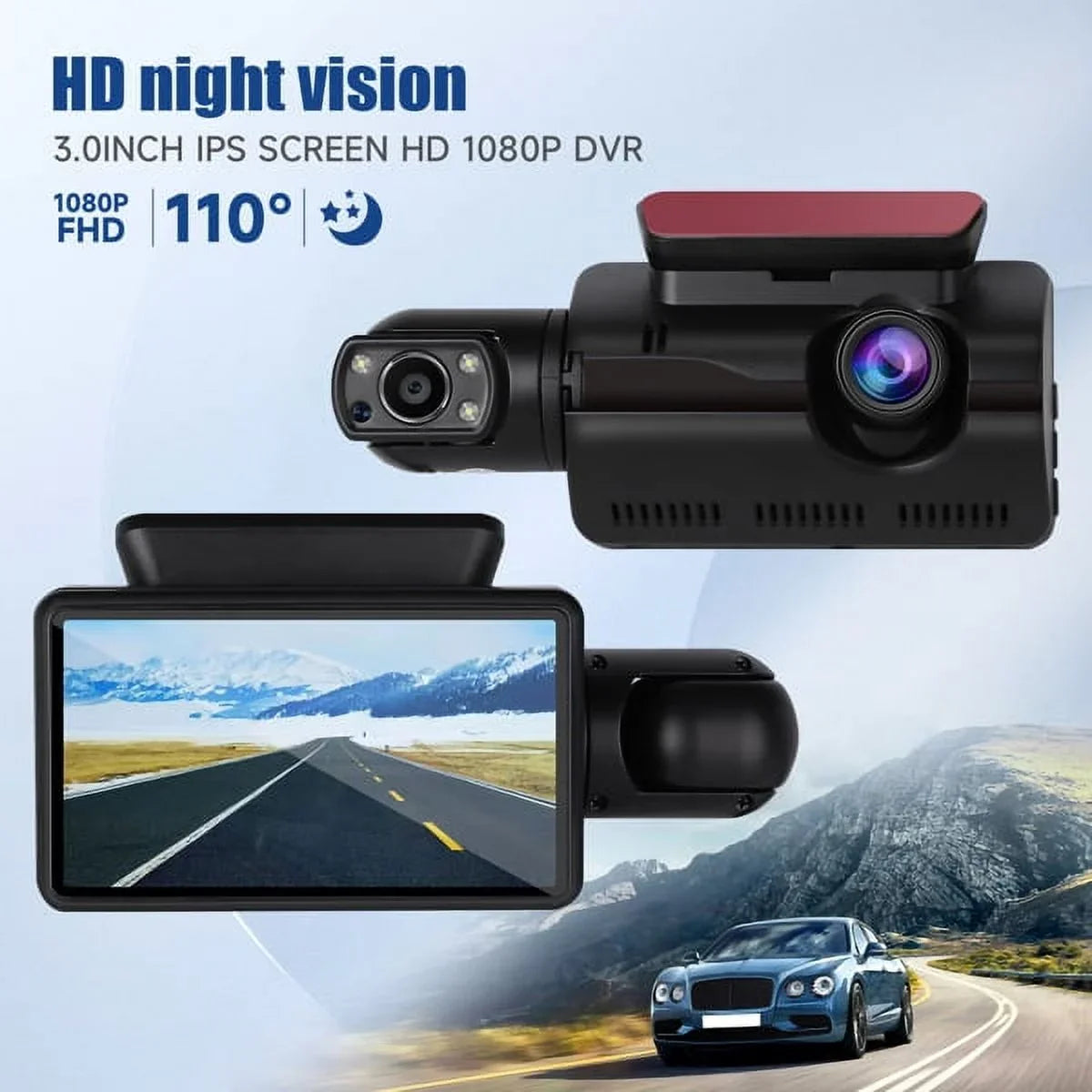 SYTHERS Dash Cam 1080P Night Vision Dash Camera Front and Rear, 170° Wide Angle, Loop Recording, G-Sensor