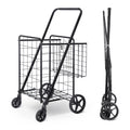 ZENY Folding Utility Shopping Cart with Double Basket and Wheels for Grocery Laundry Book Luggage Travel, Jet