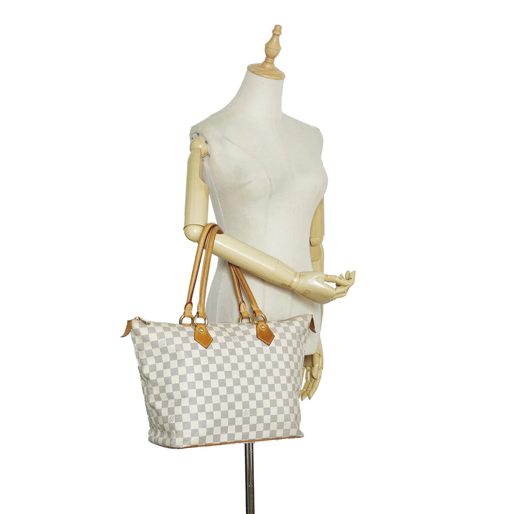 Pre-Owned Authenticated Louis Vuitton Damier Azur Saleya MM Canvas White Tote Bag Unisex (Good)