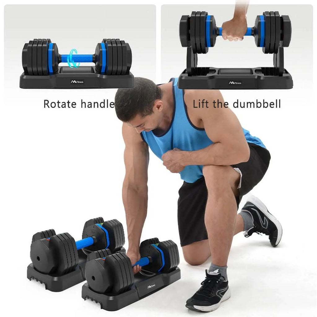 Adjustable Dumbbell - 55lb Single Dumbbell with Anti-Slip Handle, Fast Adjust Mass by Turning Handle with Tray, Exercise Fitness Dumbbell Suitable for Full Body Workout