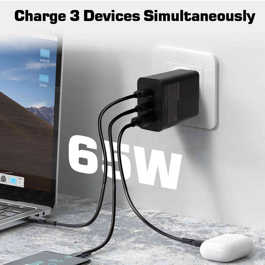 65W Fast Travel Charger with 3 Ports - USB & Dual USB-C High-Speed Charging for ZTE Blade V2020 5G/Axon 20 5G Extreme/Axon 20 5G/nubia Red Magic 5S/nubia Red Magic 5G Lite iPhone, Galaxy
