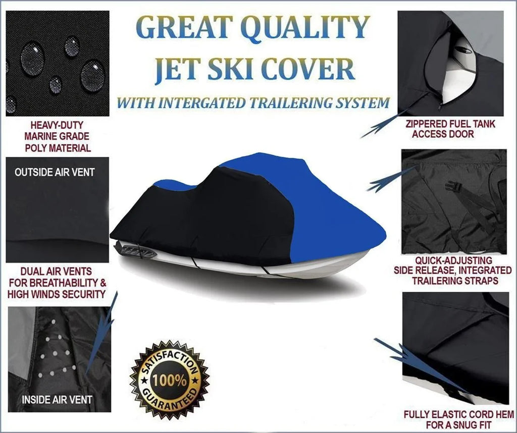 Ebony / BLUE HEAVY-DUTY Cover Compatible for Polaris SLH JetSki Jet Ski PWC Cover 1997 1998 1999 2000 2001 TOP OF THE LINE 1-2 Seater