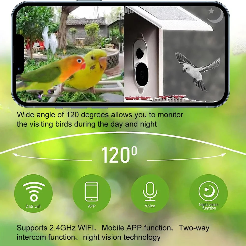 Carevas WIFI Smart Bird Feeder Camera 1080P Auto Capture Bird Video and Motion Detection Real-time Notification AI Identify Bird Species IP65 Waterproof 128G TF Cards