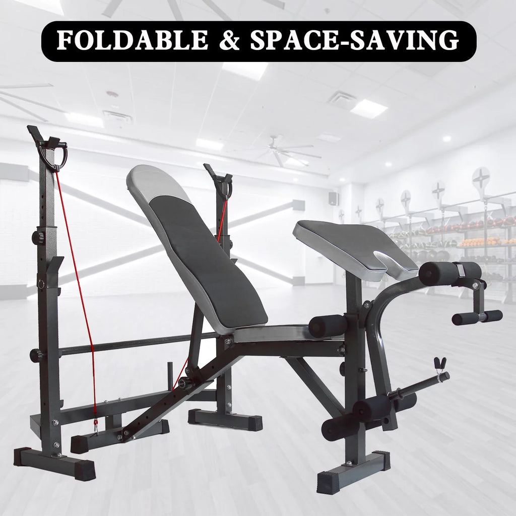 US Stock Body Champ Olympic Mass Bench, Workout Equipment for Home Workouts, Bench Press with Preacher Curl, Leg Developer and Crunch Handle for At Home Workouts