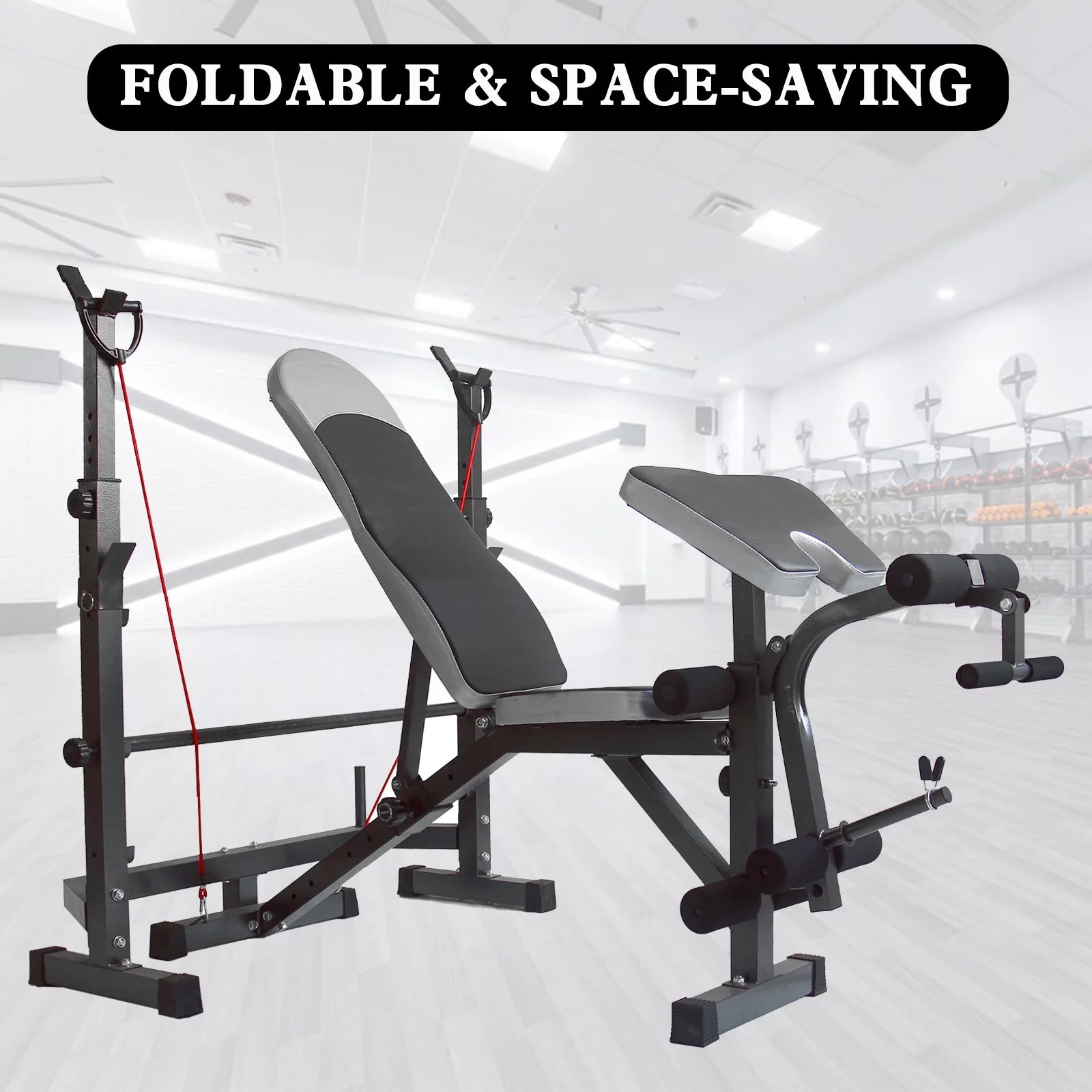 US Stock Body Champ Olympic Mass Bench, Workout Equipment for Home Workouts, Bench Press with Preacher Curl, Leg Developer and Crunch Handle for At Home Workouts