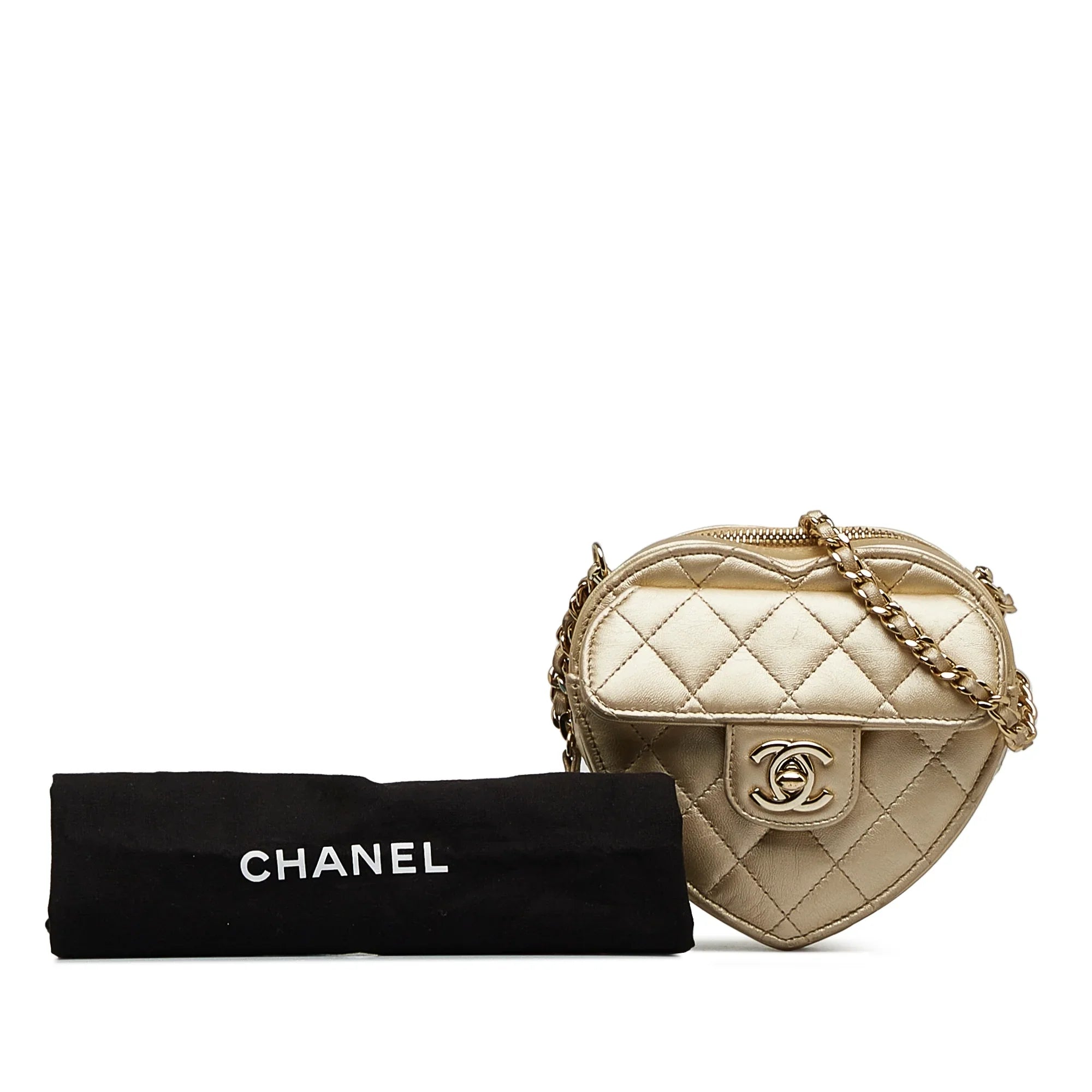 Pre-Owned Authenticated Chanel Mini CC in Love Heart Crossbody Lambskin Leather Gold Crossbody Bag Unisex (Good)