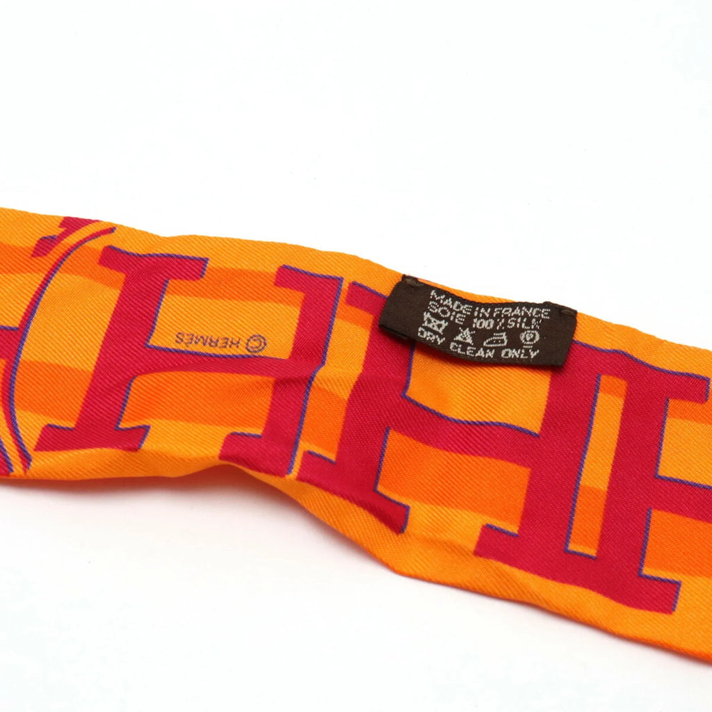 Pre-Owned HERMES Twilly Faubourg 24 Ginza 5-4-1 Scarf Muffler Hermes 10th Anniversary 100% Silk Orange (Good)