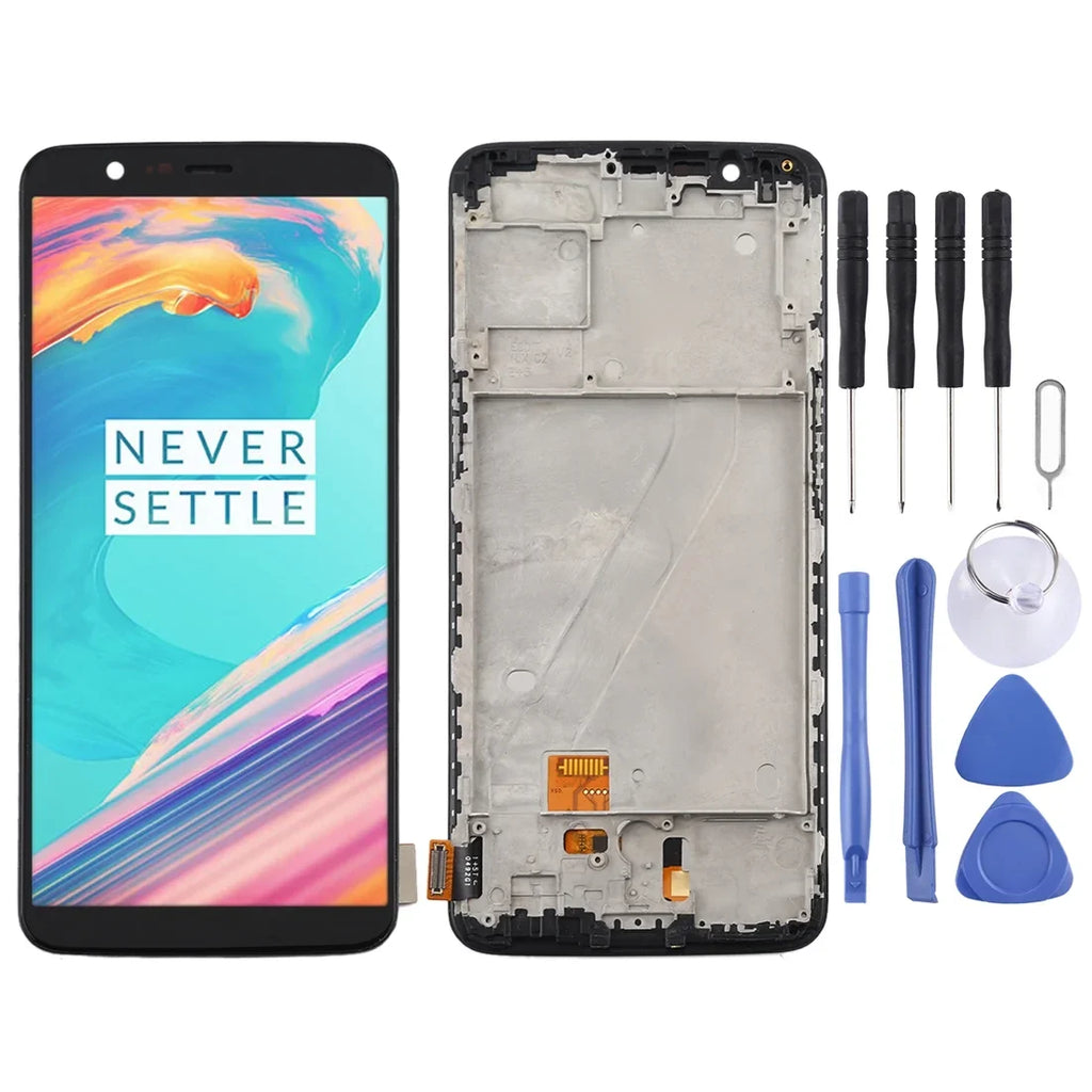 Cellphone Repair Parts For OnePlus 5T A5010 TFT Material LCD Screen and Digitizer Full Assembly with Frame Dark