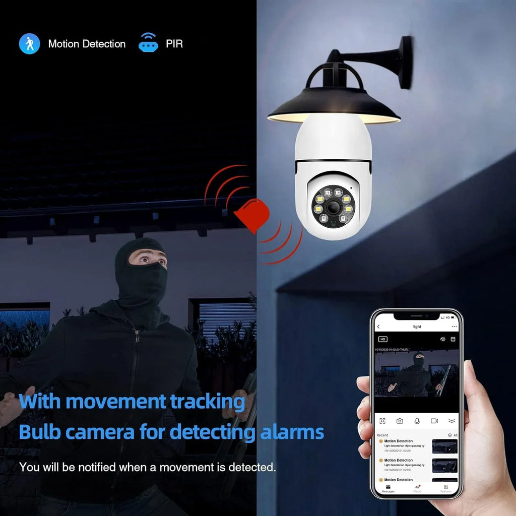 QAMY Optapower Light Bulb Security Camera,With Extension Link, Light Bulb Camera, 2.4g 360° PTZ Screw In Camera
