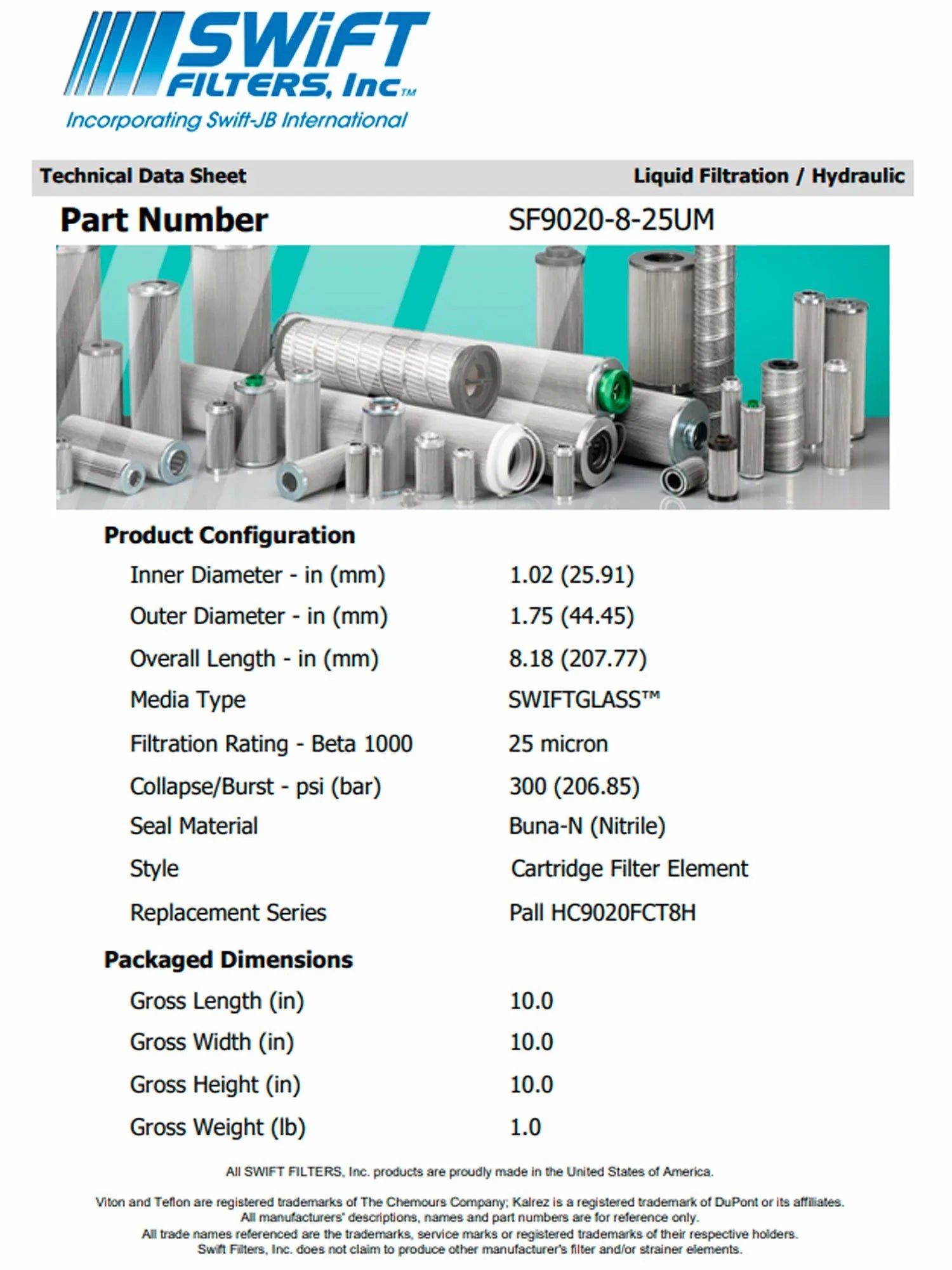 Direct Interchange for NATIONAL FILTERS 900820rtridge Filter Element Microglass Construction 25 Micron