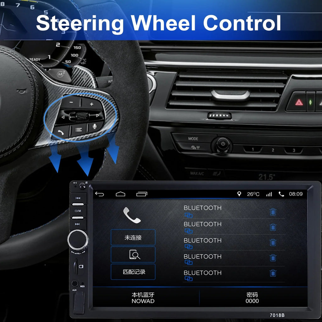 Double Din Car Stereo, 7In HD Bluetooth Car Radio MP5 Player Touch Screen with Backup Camera, Vehicle Audio Receiver with Mirror Link, USB/Car Audio Receiver
