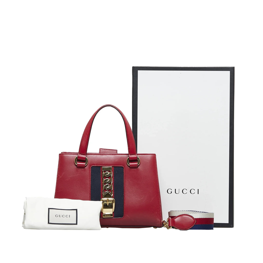 Pre-Owned Authenticated Gucci Sylvie Satchel Calf Leather Red Unisex (Good)
