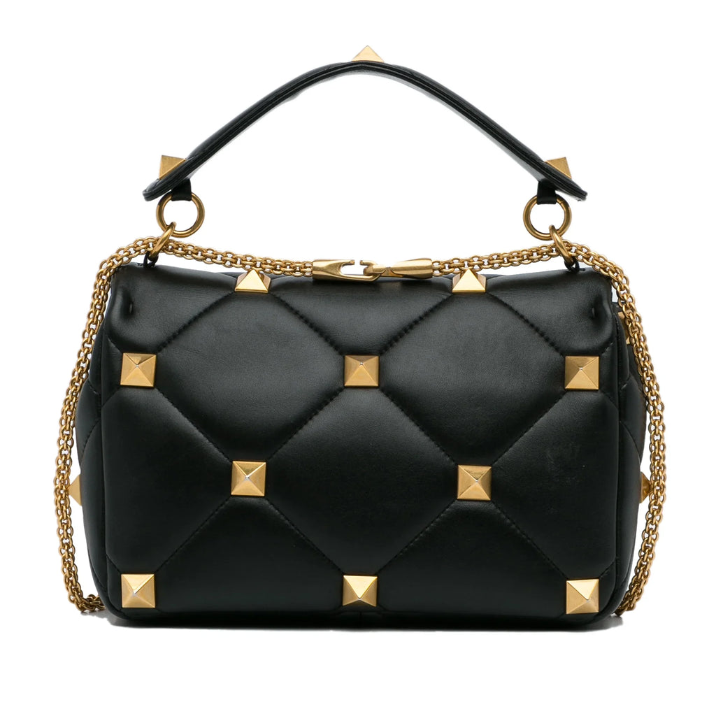 Pre-Owned Authenticated Valentino Medium Roman Stud Satchel Calf Leather Dark Unisex (Good)