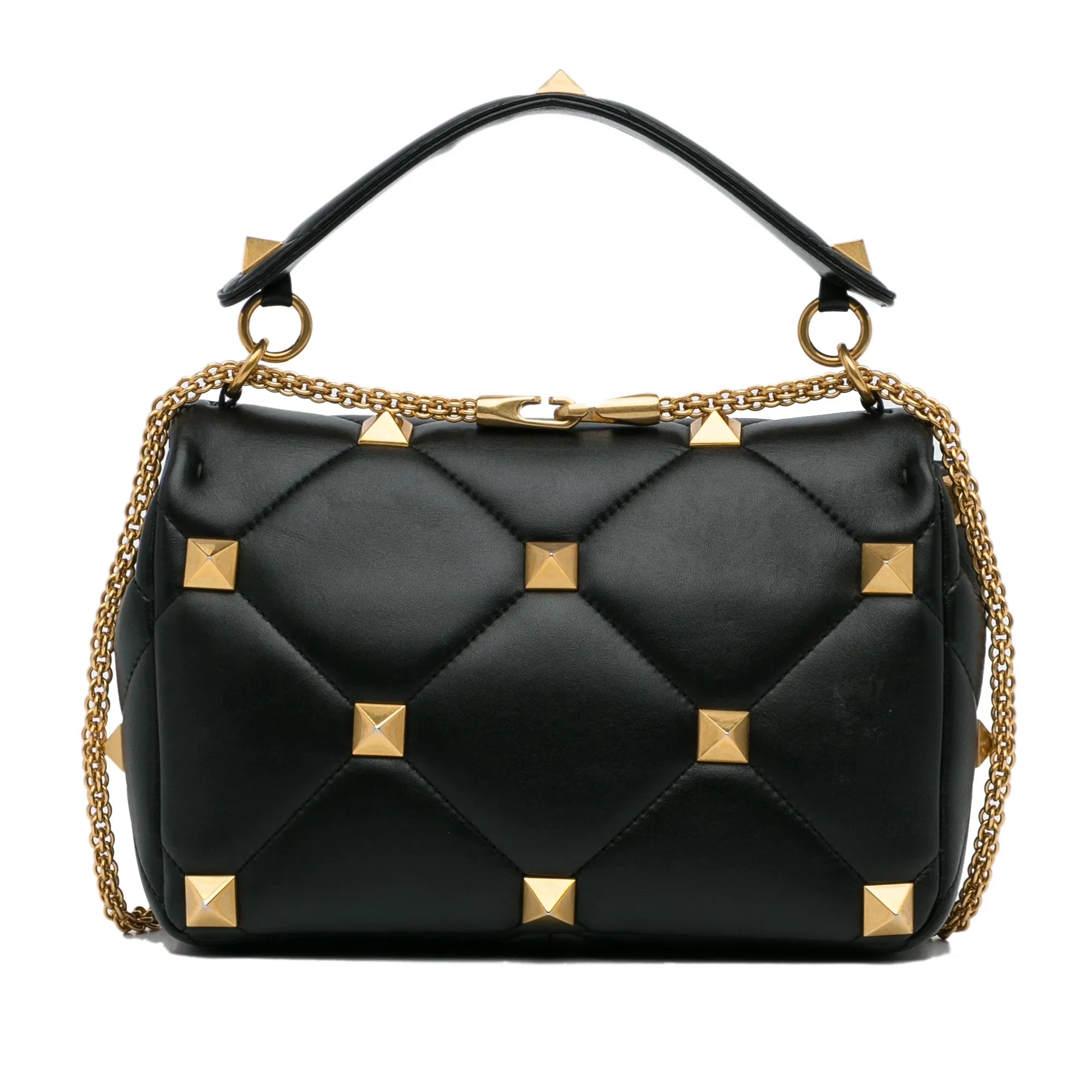 Pre-Owned Authenticated Valentino Medium Roman Stud Satchel Calf Leather Dark Unisex (Good)