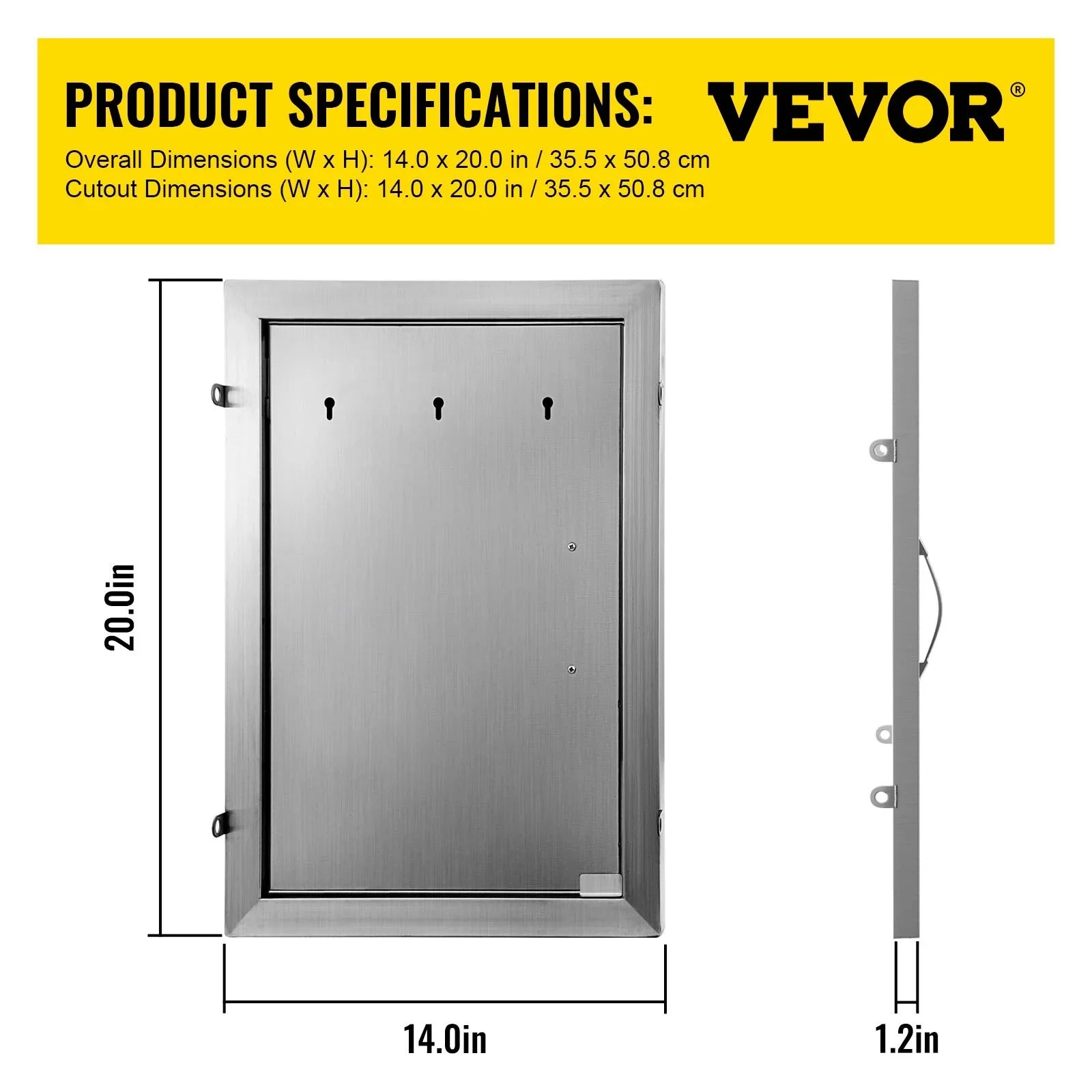 14x20 Inch Vertical Stainless Steel BBQ Access Door - Ideal for Outdoor Kitchen, BBQ Island, and Grill Station